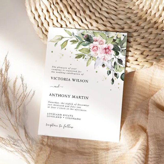 Blush Pink Greenerity Einladung Hochzeit (Von Creator hochgeladen)
