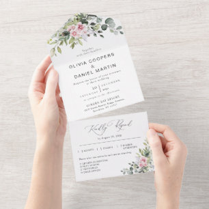Blush Pink Greenery All in One Wedding Einladung