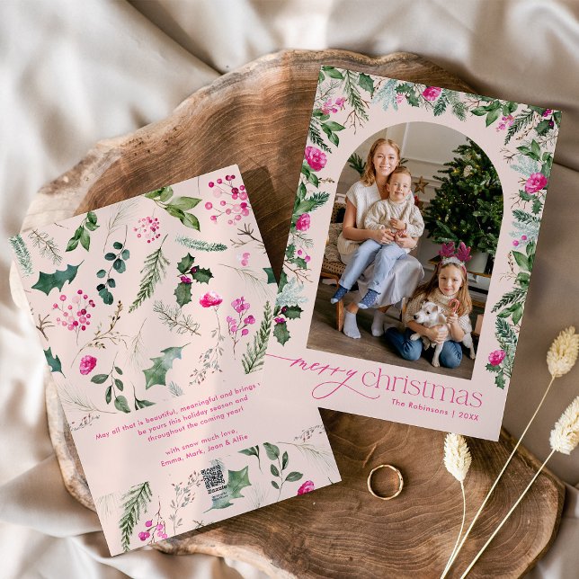 Blush Pink & Greenery Arch Frohe Weihnachten Foto (Von Creator hochgeladen)