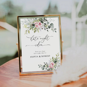 Blush Pink Greenery Blumenbeete am Abend Unterkunf Sockelschild