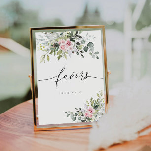 Blush Pink Greenery Blumenfavors Zeichen Sockelschild
