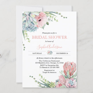 Blush Pink Greenery Cactus Succulent Brautparty Einladung
