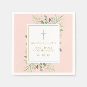 Blush Pink Greenery Erster Kommunion Serviette