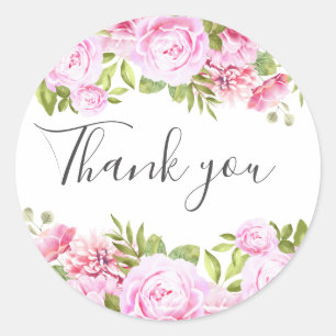 Blush Pink Greenery Floral Vielen Dank Runder Aufkleber