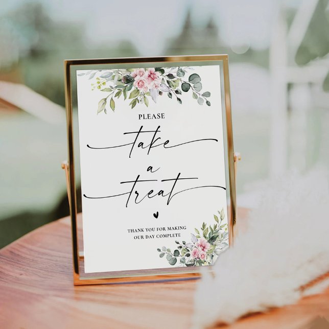 Blush Pink Greenery Nehmen Sie eine Leckerei Zeich Sockelschild (Von Creator hochgeladen)