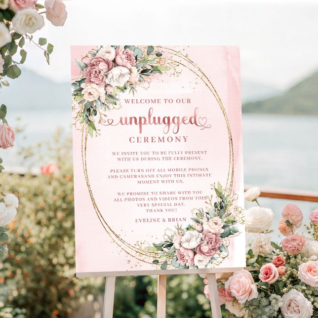 Blush Pink Greenery Unplugged Ceremony Sign Poster (Blush Pink Greenery Unplugged Ceremony Sign

)