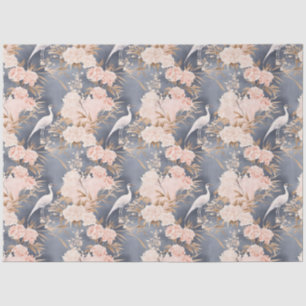 Blush Pink Grey Asian Floral Bird Seidenpapier