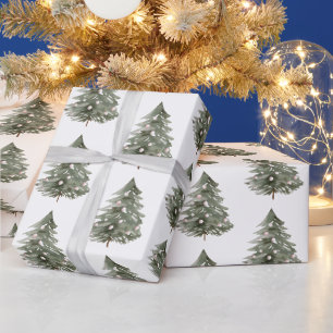 Blush Pink Grüne Weihnachtsbaumen Geschenkpapier