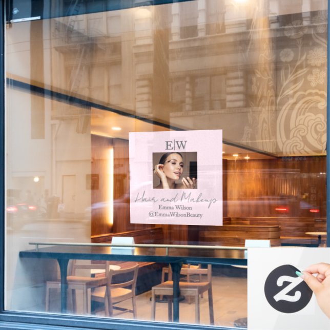 Blush Pink Haar-, Make-up- und Schönheitsstudio Mo Fensteraufkleber (Café-Fenster)