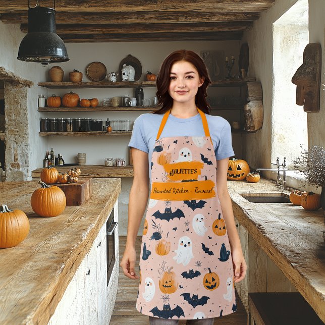 Blush Pink Halloween mit Gespenstern, Pumpkins, Fl Schürze (Von Creator hochgeladen)