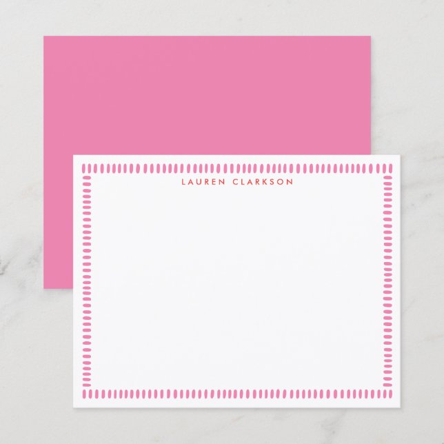 Blush Pink Hand Painted Stripe Border Note card Einladung (Vorne/Hinten)