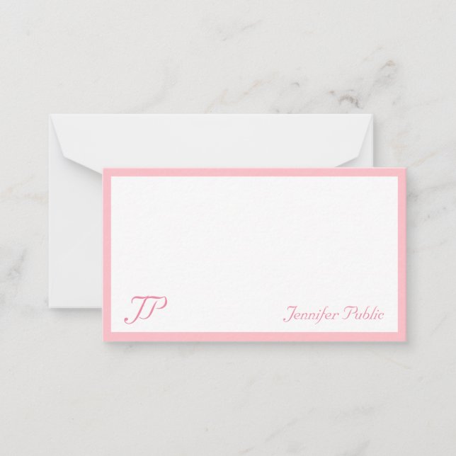 Blush Pink handgeschriebene Text Monogram Chic Tem Mitteilungskarte (Vorderseite)