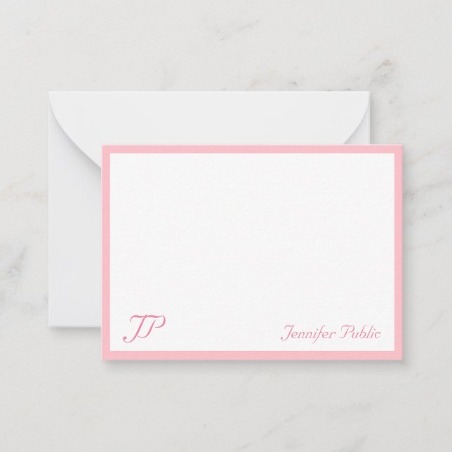 Blush Pink Handschrift Name Monogram Chic Template Mitteilungskarte (Vorderseite)