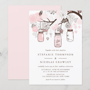 Blush Pink Hanging Mason Jars Wedding Einladung
