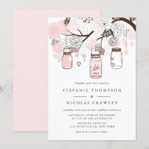 Blush Pink Hanging Mason Jars Wedding Einladung