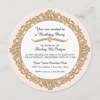 Blush Pink Happy 50. Geburtstag Gold Jewel Glam Einladung