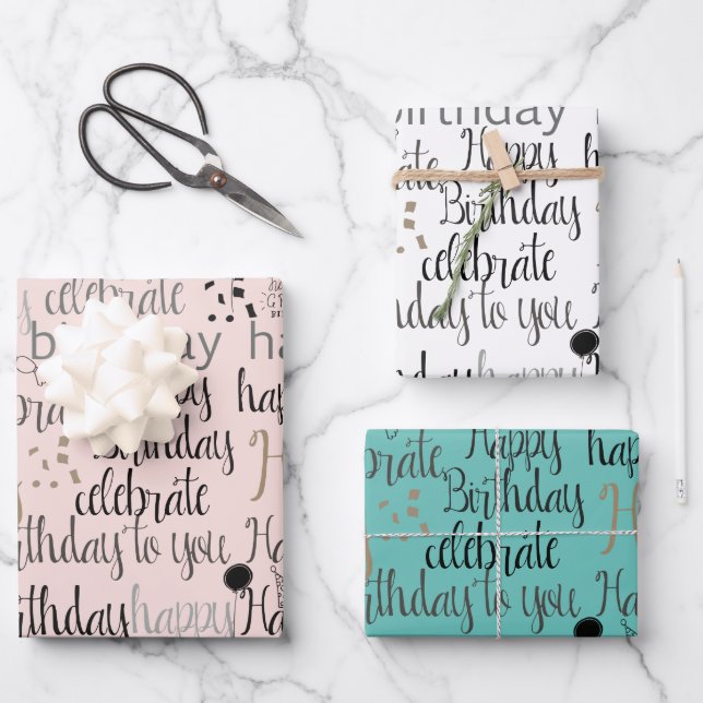 Blush Pink Happy Birthday Geschenkpapier Set (Vorderseite)