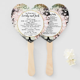 Blush Pink Heart Leaf Tree Wedding Programm Black Fächer