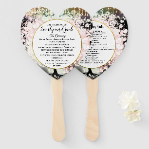 Blush Pink Heart Leaf Tree Wedding Programm Black Fächer