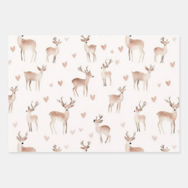 Blush Pink Hearts Cream Deer Christmas Geschenkpapier Set
