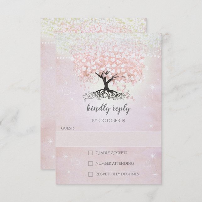 Blush Pink Herzleder Tree Land Hochzeit UAWG in Ro Einladung (Vorne/Hinten)