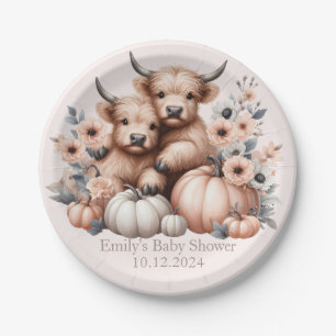 Blush Pink Highland Cow Baby Dusche Teller