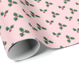 Blush Pink Holly Print Geschenkpapier