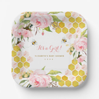 Blush Pink Honey Bee Baby Shower Paper Plate Pappteller