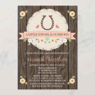 BLUSH PINK HORSESHOE WESTERN COWGIRL BABY SHOWER EINLADUNG