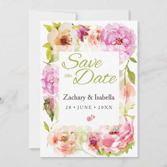 Blush Pink Hübsche Florals Hochzeit Save the Date (Vorderseite)