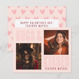 Blush Pink Hugs & Kisses Teacher Valentine Hearts Feiertagskarte