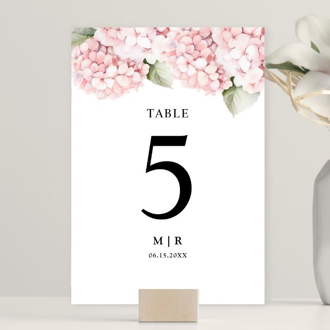 Blush Pink Hydrangea Elegante Blumenhochzeit Tischnummer (Von Creator hochgeladen)