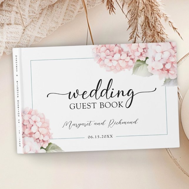 Blush Pink Hydrangea Floral Wedding Guest Book Gästebuch (Von Creator hochgeladen)