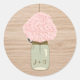 Blush Pink Hydrangea & Mason Jar Brautparty Runder Aufkleber