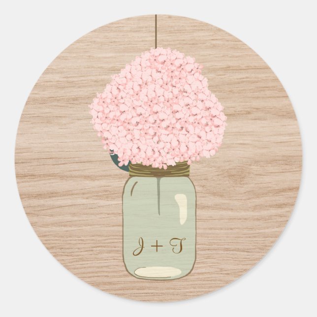 Blush Pink Hydrangea & Mason Jar Brautparty Runder Aufkleber (Vorderseite)