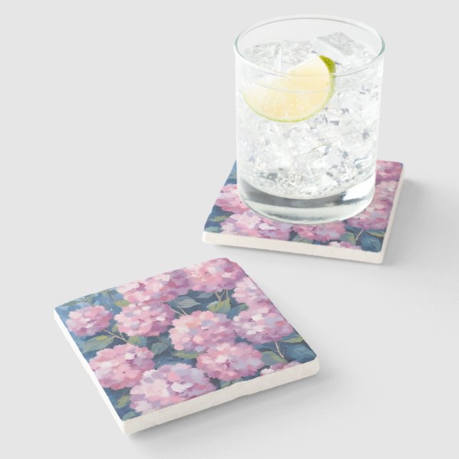 Blush Pink Hydrangeas Floral Steinuntersetzer (Seitenansicht)