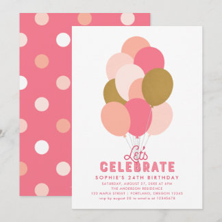 Blush Pink Imitats Gold Balloons jedes Alter Gebur Einladung