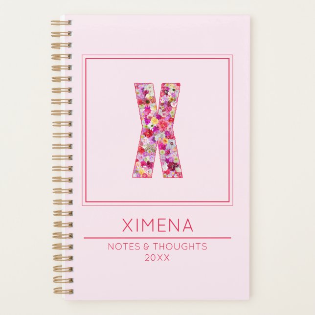Blush Pink Initial Name Letter X Planer (Vorderseite)