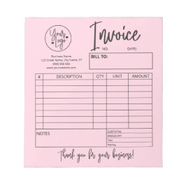 Blush Pink Invoice Bakery Salon Business-Logo Notizblock