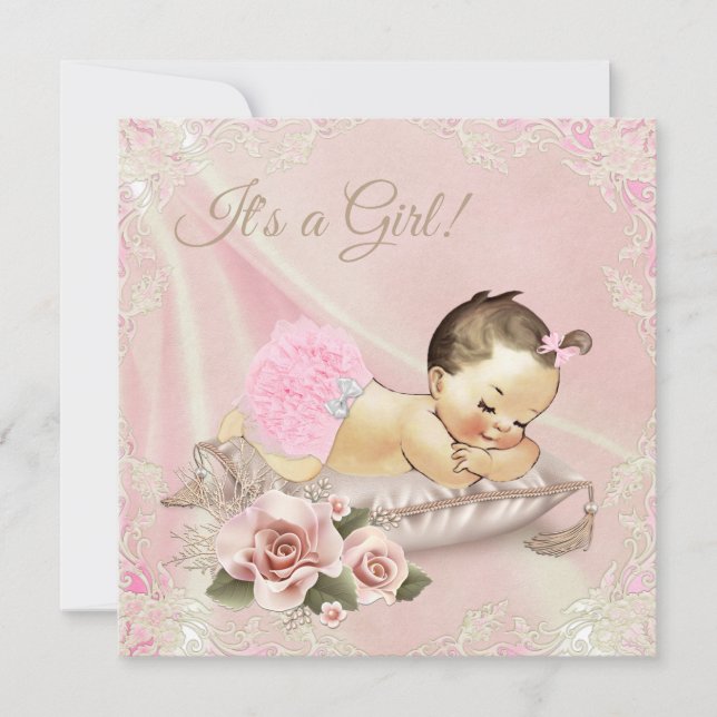 Blush Pink Ivory Baby Dusche Einladung (Vorderseite)