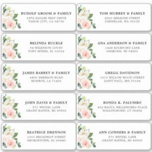 Blush Pink Ivory Floral Wedding Guest Address Aufkleber