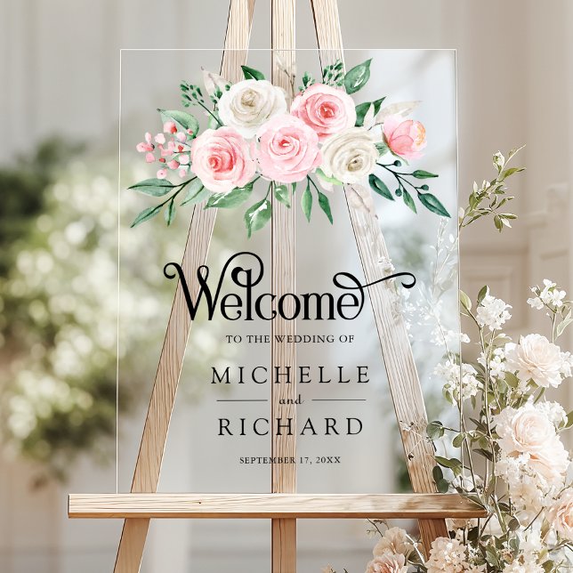 Blush Pink Ivory Floral Wedding Welcome Acrylschild (Von Creator hochgeladen)