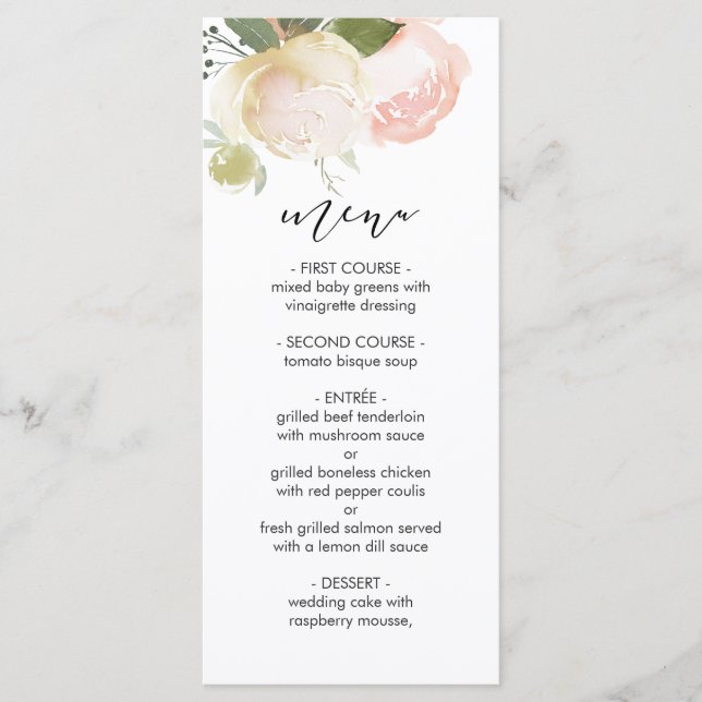 Blush Pink Ivory Peony Wedding Menu Menükarte (Vorderseite)