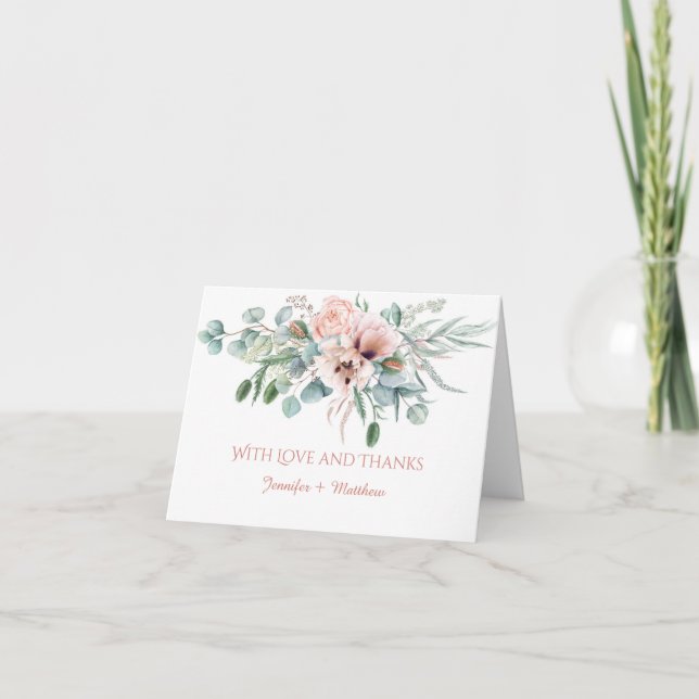Blush Pink Ivory Poppies Peonies Floral Vielen Dan Dankeskarte (Vorderseite)