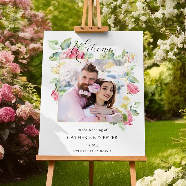 Blush Pink/Ivory Watercolor Roses Photo Welcome Acrylschild (Von Creator hochgeladen)