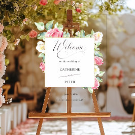 Blush Pink/Ivory Watercolor Roses Welcome Acrylschild