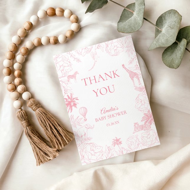 Blush Pink Jungle Safari Animals Baby Shower Thank Dankeskarte (Von Creator hochgeladen)