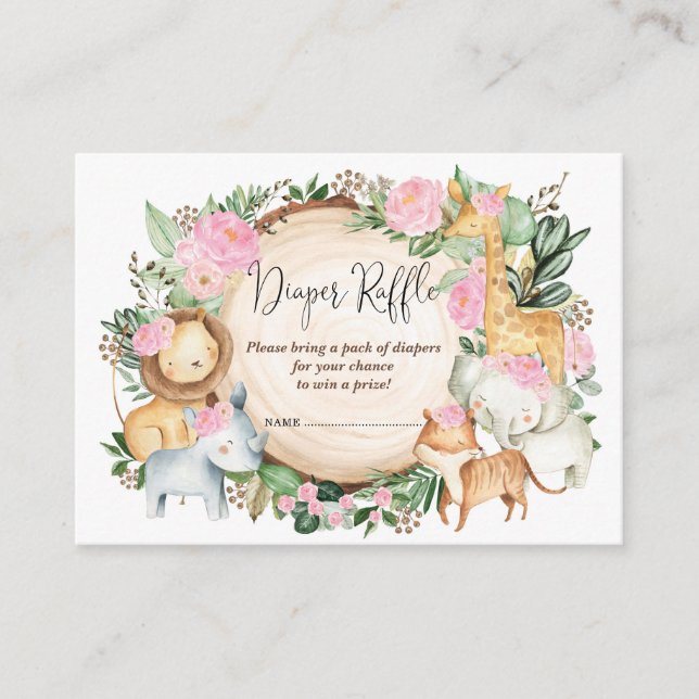 Blush Pink Jungle Safari Baby Girl Diaper Raffel Begleitkarte (Vorderseite)