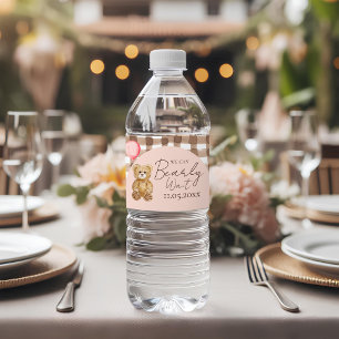 Blush Pink kann Teddy Bear Baby Dusche warten Wasserflaschenetikett