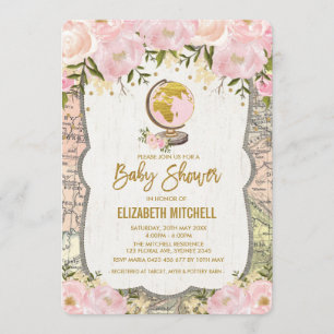 Blush Pink Karte Kinderdusche Einladung Reiseabent
